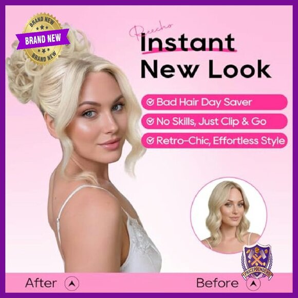 Messy Bun Hairpiece with Bangs - 2-in-1 Updo Wig & Hair Topper